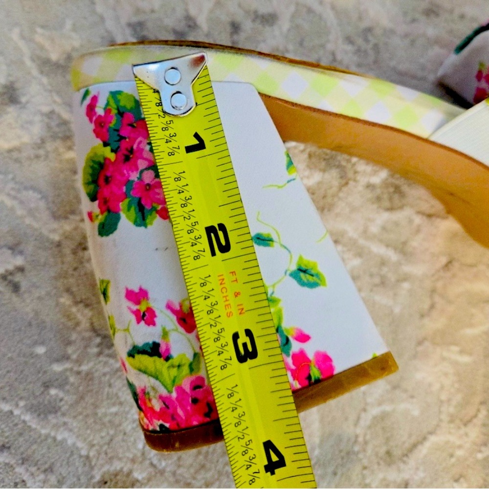 Betsey Johnson Pink, White & Green Floral with Jewel Mules & Chunky Heels - Picture 12 of 14